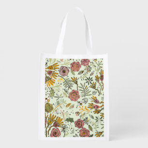 Watercolor Floral Bee Flowers Elegant Modern Grocery Bag