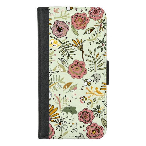 Watercolor Floral Bee Flowers Elegant Modern iPhone 87 Wallet Case