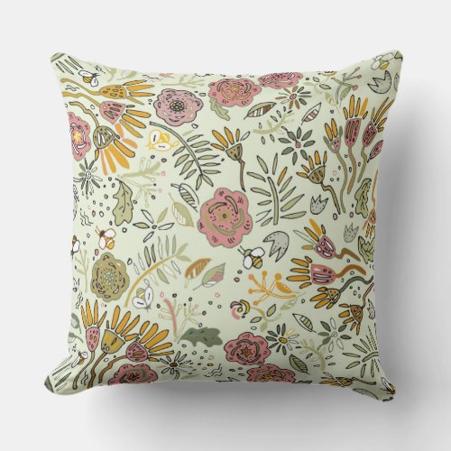 Watercolor Floral Bee Flowers Elegant Modern Outdoor Pillow