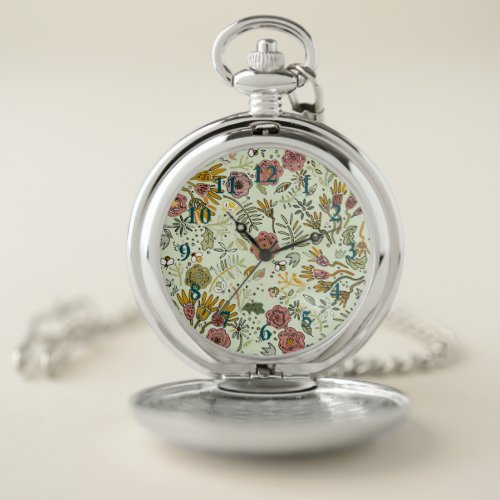 Watercolor Floral Bee Flowers Elegant Modern Pocket Watch