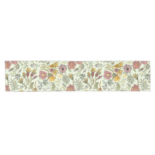 Watercolor Floral Bee Flowers Elegant Modern Short Table Runner