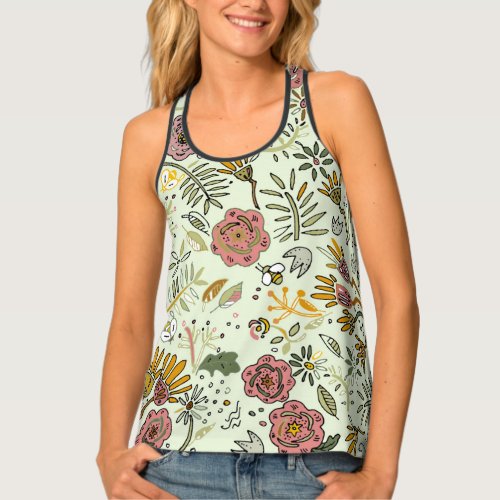 Watercolor Floral Bee Flowers Elegant Modern Tank Top