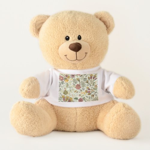 Watercolor Floral Bee Flowers Elegant Modern Teddy Bear