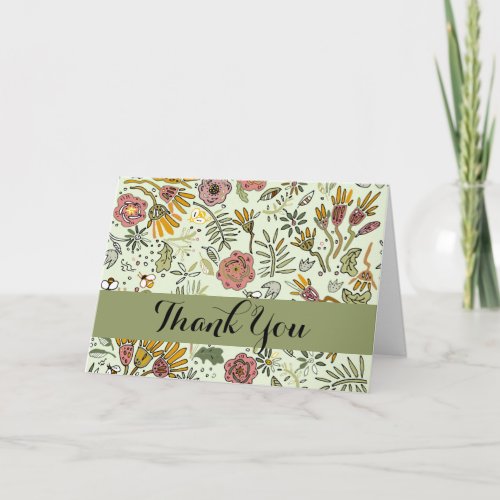 Watercolor Floral Bee Flowers Elegant Modern Thank You Card