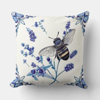 Watercolor Floral Bee Garden Mother’s Day Throw Pillow