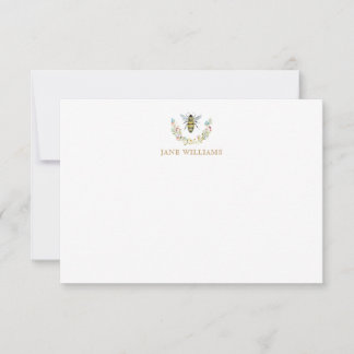 Watercolor Floral Bee Personalized Note Card