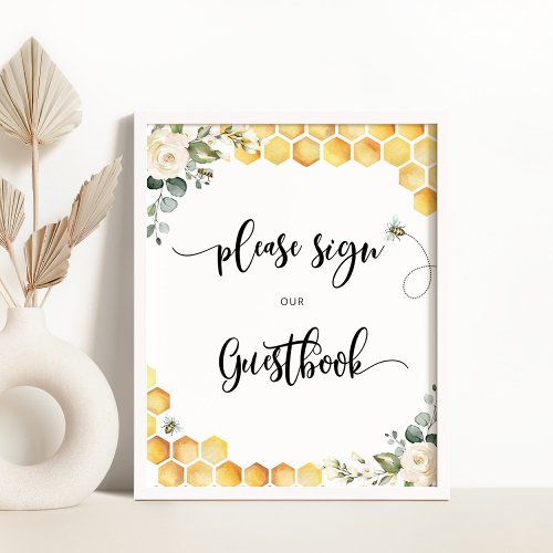 Watercolor floral bee sign the Guestbook sign