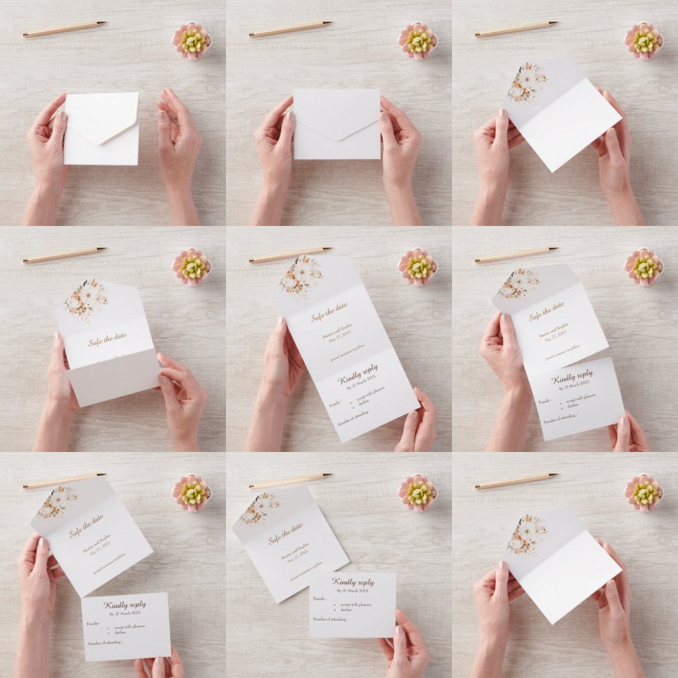 Watercolor floral beige and gold all in one invitation