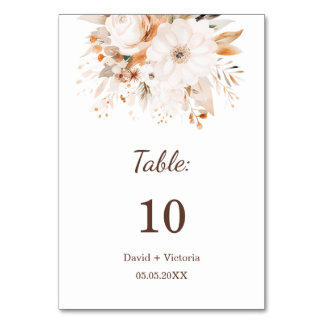 Watercolor floral beige and gold table number