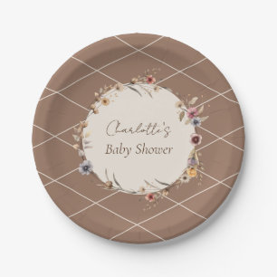 Watercolor Floral Beige Baby Shower Paper Plates