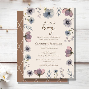 Watercolor Floral Beige It's A Boy Baby Shower Invitation