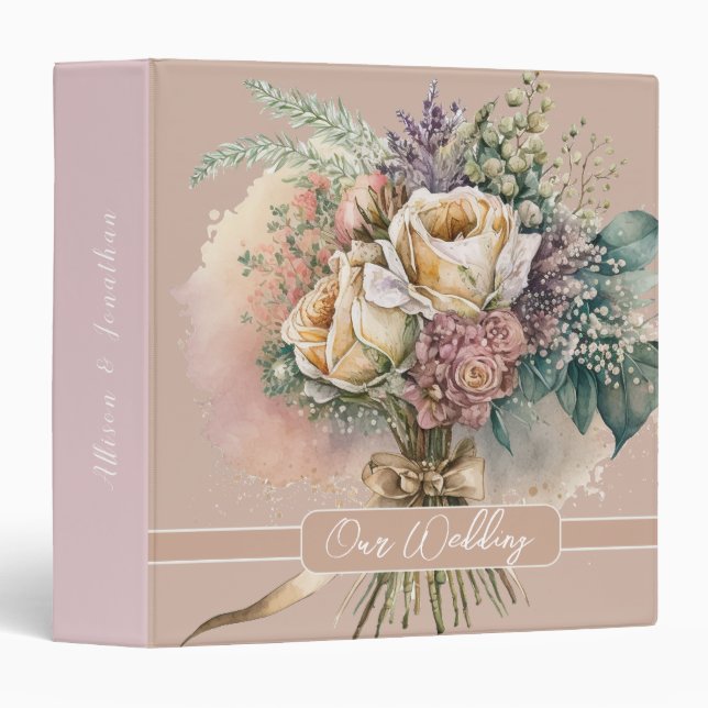 Watercolor Floral Beige Wedding Planner   3 Ring Binder (Front/Spine)