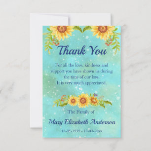 Watercolor Floral Bereavement Blue Thank You Card