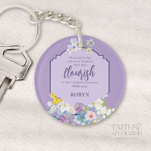 Watercolor Floral Bible Verse Purple Personalized Keychain
