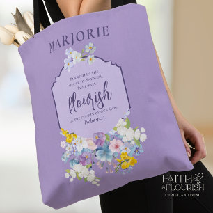 Watercolor Floral Bible Verse Purple Personalized Tote Bag
