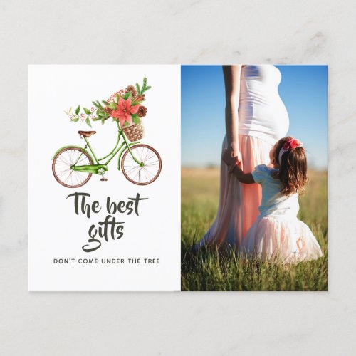 Watercolor Floral Bicycle Christmas Baby Expecting Announcement Postcard