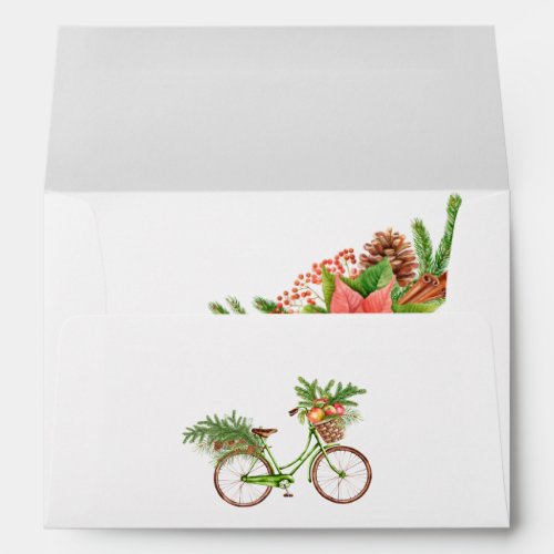 Watercolor Floral Bicycle Christmas Envelope