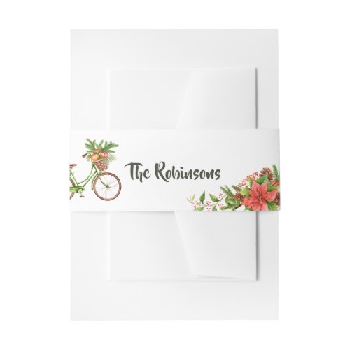 Watercolor Floral Bicycle Christmas Invitation Belly Band