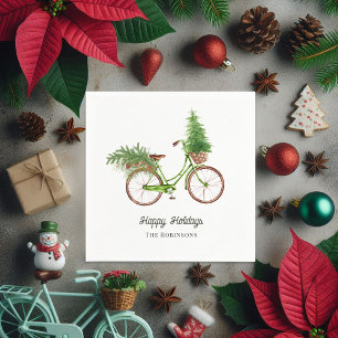 Watercolor Floral Bicycle Christmas Party Napkins