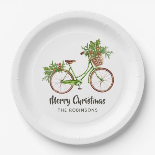 Watercolor Floral Bicycle Christmas Party Paper Plates