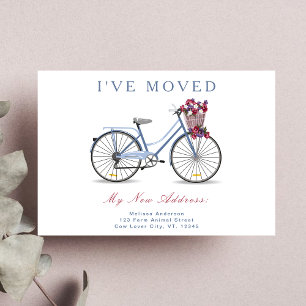 Watercolor Floral Bicycle l I've Moved New Address Announcement