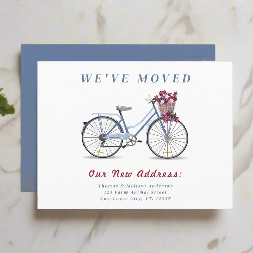 Watercolor Floral Bicycle l Weve Moved New Home Postcard