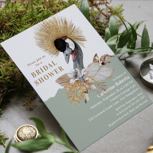 Watercolor Floral Bird Gold Glitter Bridal Shower  Invitation