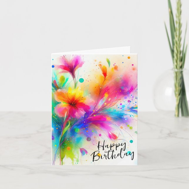 Watercolor Floral Birthday Card (Front)