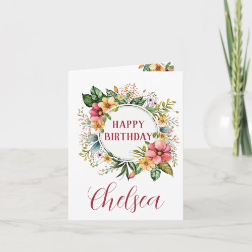 Watercolor Floral Birthday Card For Her