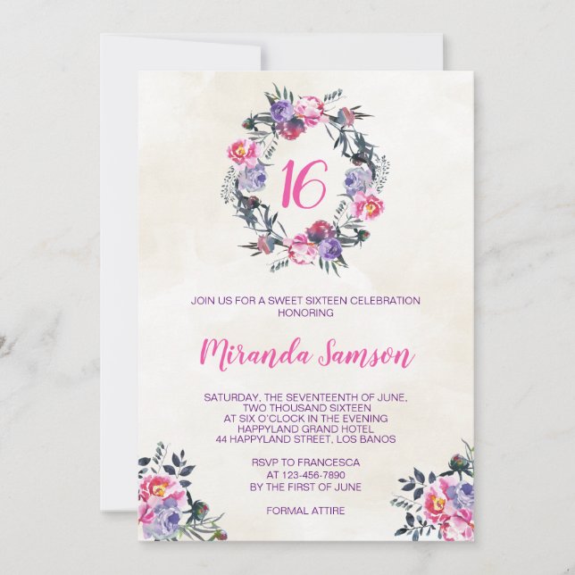 Watercolor Floral Birthday Invitation (Front)