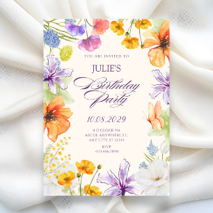 Watercolor floral birthday invitation
