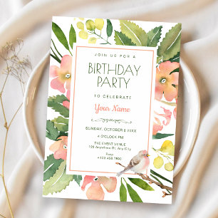 Watercolor floral birthday invitation