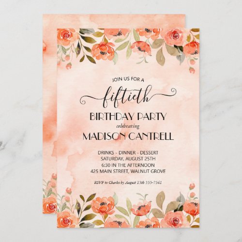 Watercolor Floral Birthday Party Invitation