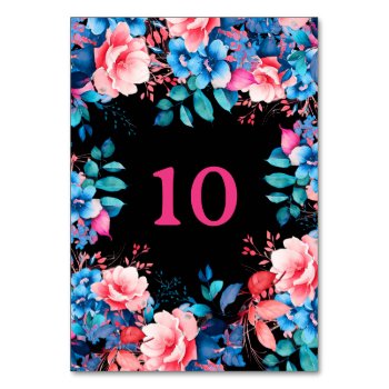 Watercolor Floral Birthday Shower Wedding Black  Table Number by Rewards4life at Zazzle