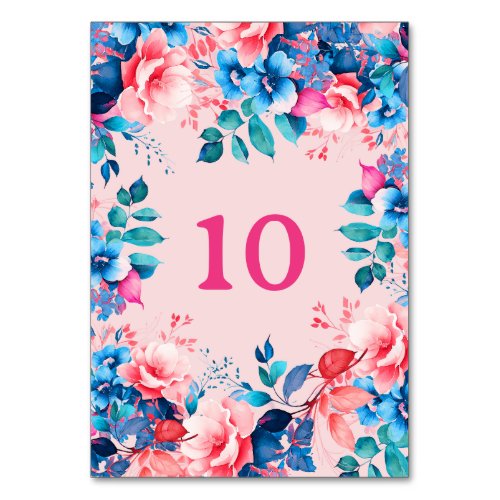 Watercolor Floral Birthday Shower Wedding Blush  Table Number