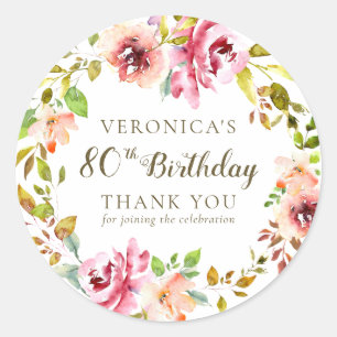 Watercolor Floral Birthday Thank You Classic Round Sticker