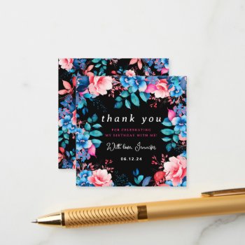 Watercolor Floral Birthday Thank You Insert Black by Rewards4life at Zazzle