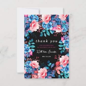 Watercolor Floral Birthday Thank You Table Black by Rewards4life at Zazzle
