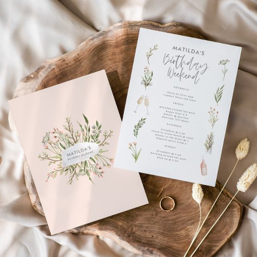 Watercolor floral birthday weekend itinerary