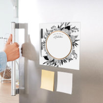 Watercolor Floral Black and White Office Dry Erase Board
