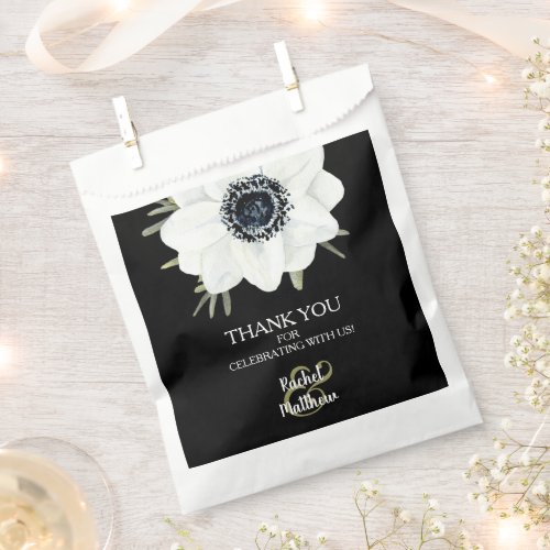 Watercolor Floral Black and White Wedding Favor Bag