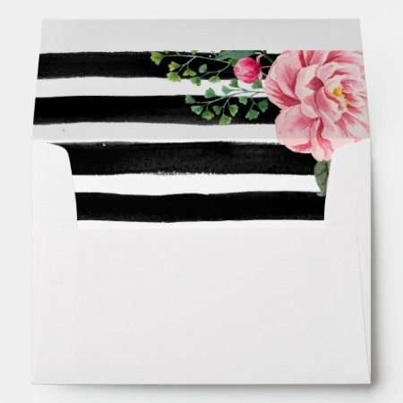 Watercolor Floral Black White Stripes 5x7 Wedding Envelope