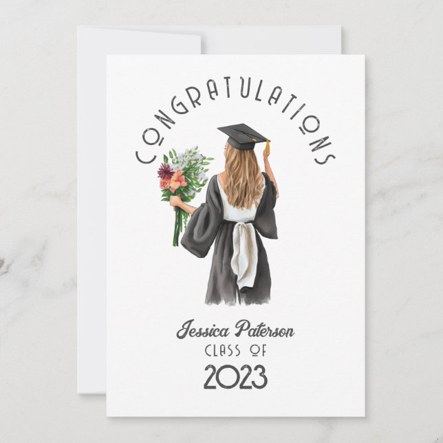 Watercolor Floral Blond Girl Congratulations (Front)