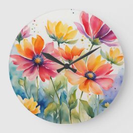 Watercolor Floral Bloom Large Clock