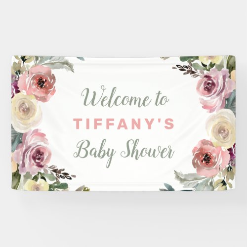Watercolor Floral Blooms Baby Shower Welcome Banner