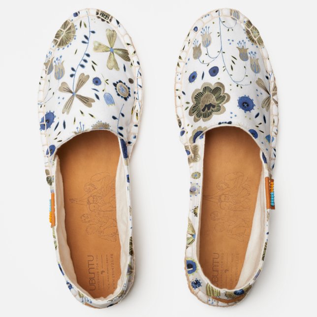 Watercolor Floral Blue and Gold Espadrilles (Front)