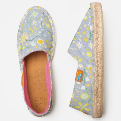 Watercolor Floral Blue and Yellow Pattern Espadrilles