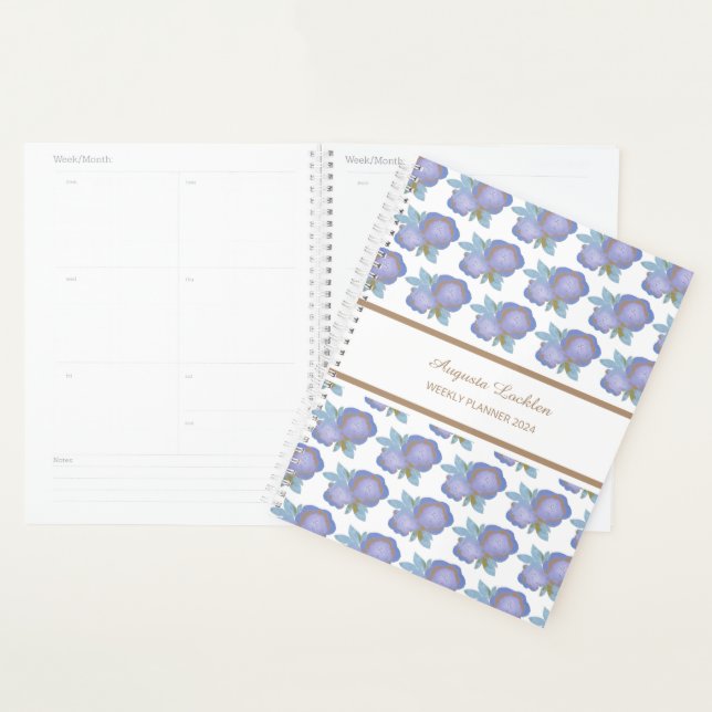 Watercolor Floral Blue Gold Pattern Weekly Planner (Display)