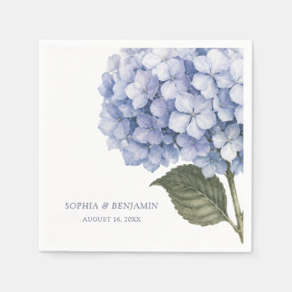 Watercolor Floral Blue Hydrangea Custom Wedding Napkins