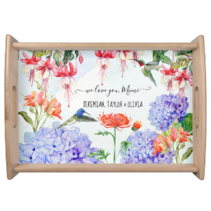 Watercolor Floral Blue Hydrangea We Love you Mimi Serving Tray